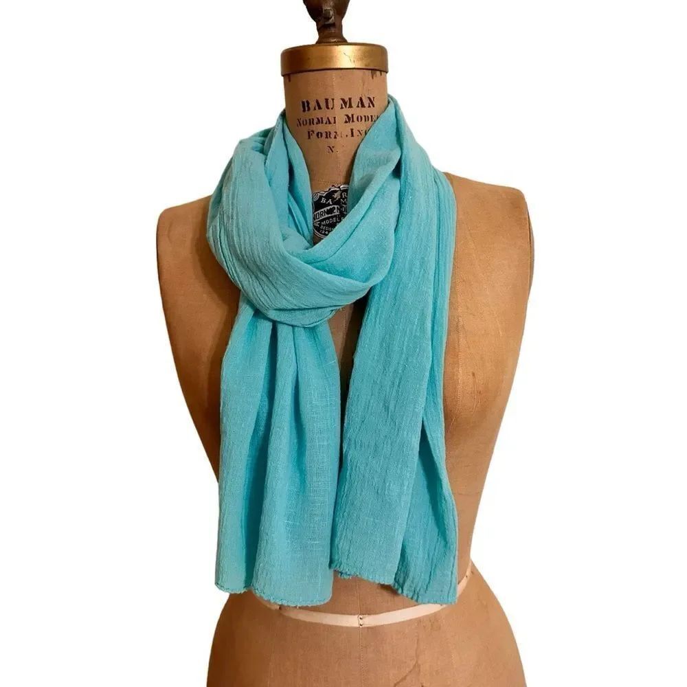 Vintage Boho Crinkly Indian Cotton Turquoise Scarf  unisex